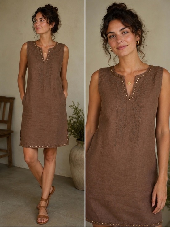 Nikki Valenti Dresses & Skirts - Vintage Sleeveless Brown Linen-Blend Shift Dress